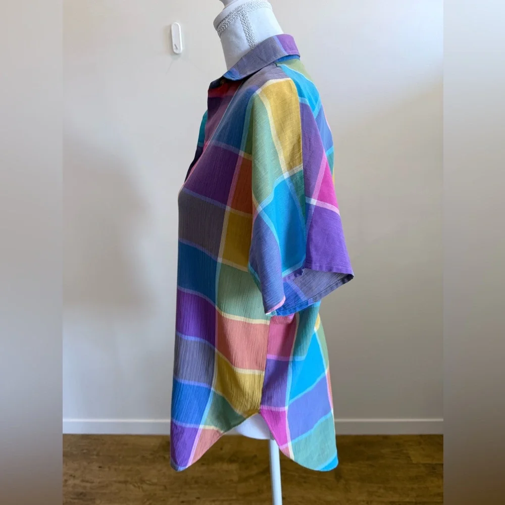 Vintage Colorblock Plaid Button-Up Shirt Size 10 Cottagecore Coastal Grandma - Picture 4 of 7